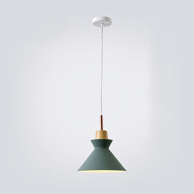 Contemporary Nordic Oak Wood Iron Bell Dome Pendant Light 1-Light Living Room