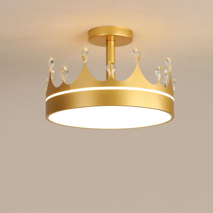 Contemporary Creative Cartoon Crown LED Kids Semi-Flush Mount Ceiling Light for Bedroom, Cute Nursery Lighting Fixture, Stylish Children's Room Decor, Energy-Efficient LED Ceiling Lamp, Modern Crown Design, Fun and Playful Kids Lighting, Bright and Cheerf