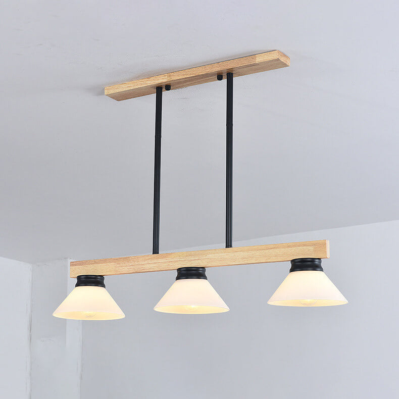 Nordic Solid Wood Cone Glass Shade 3/4 Light Island Chandelier
