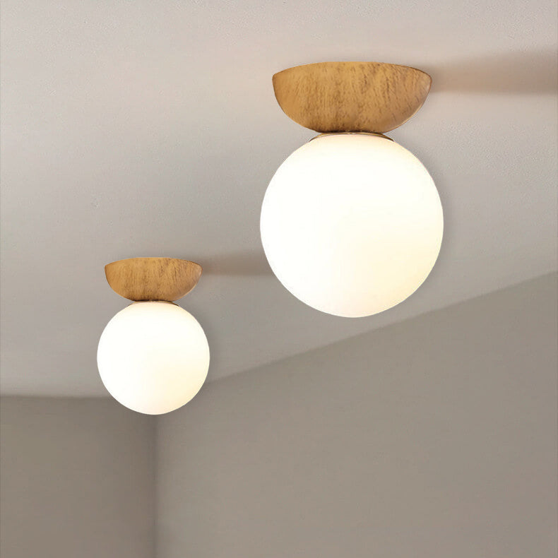 Modern Minimalist Glass Iron Orb 1-Light Semi-Flush Mount Pendant for Living Room Lighting