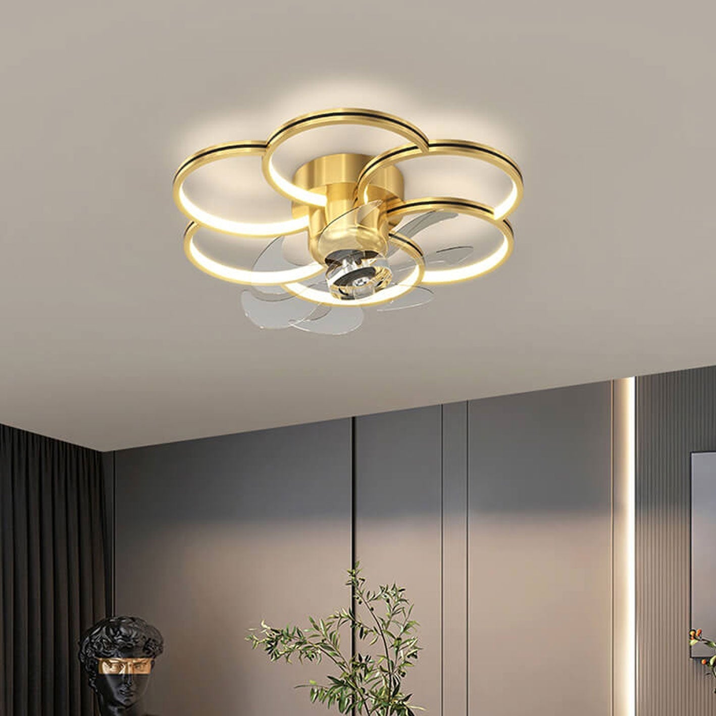 Modern Luxury Flower Petal LED Ceiling Fan Light Fixture