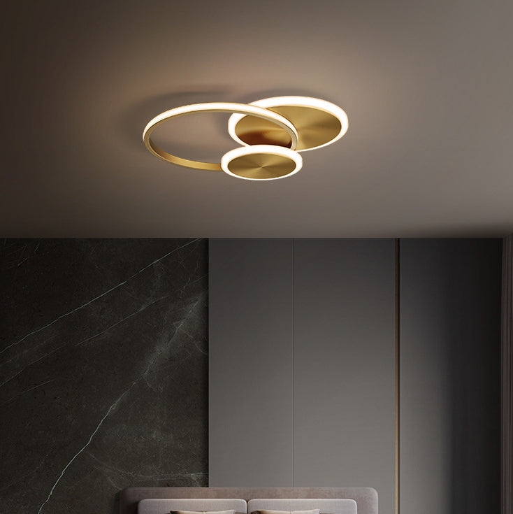 Modern Minimalist Triple Circle Copper Acrylic LED Flush Mount Light for Bedroom