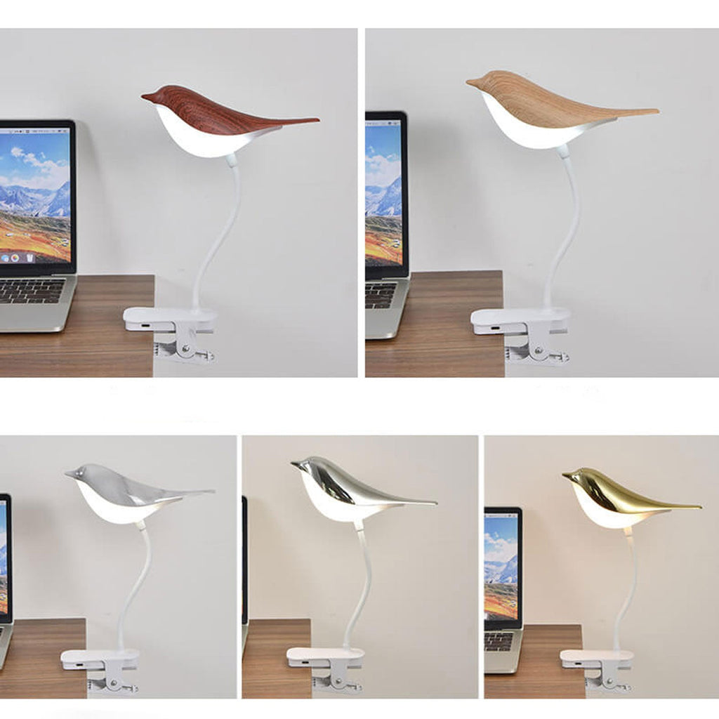 Nordic Creative Bird Clip USB Charging LED Night Light Table Lamp Decorative Bedside Lamp Brightness Adjustable Portable Design Cute Bird Shape for Kids Room Nursery Bedroom Home Office Lighting Gift Idea
