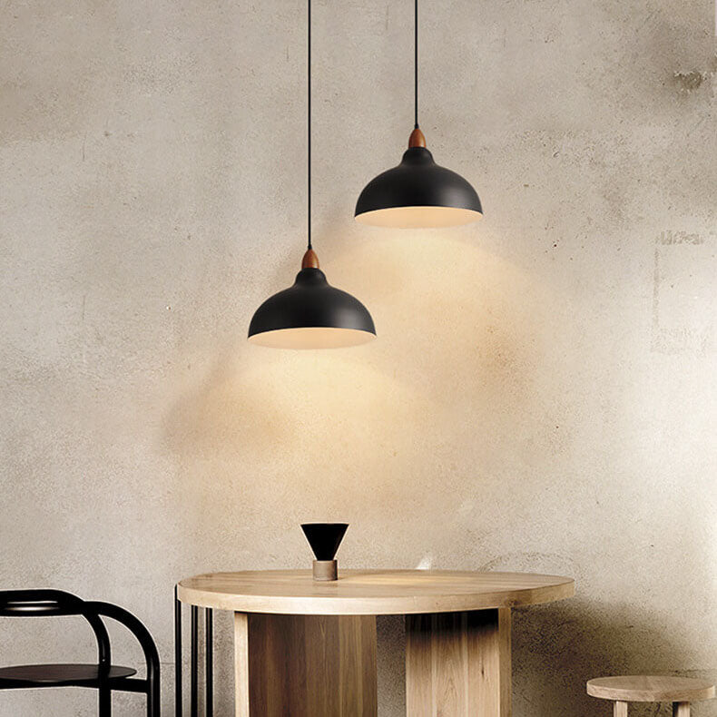 Japanese Iron Dome Solid Wood Pendant Light - 1-Light Fixture