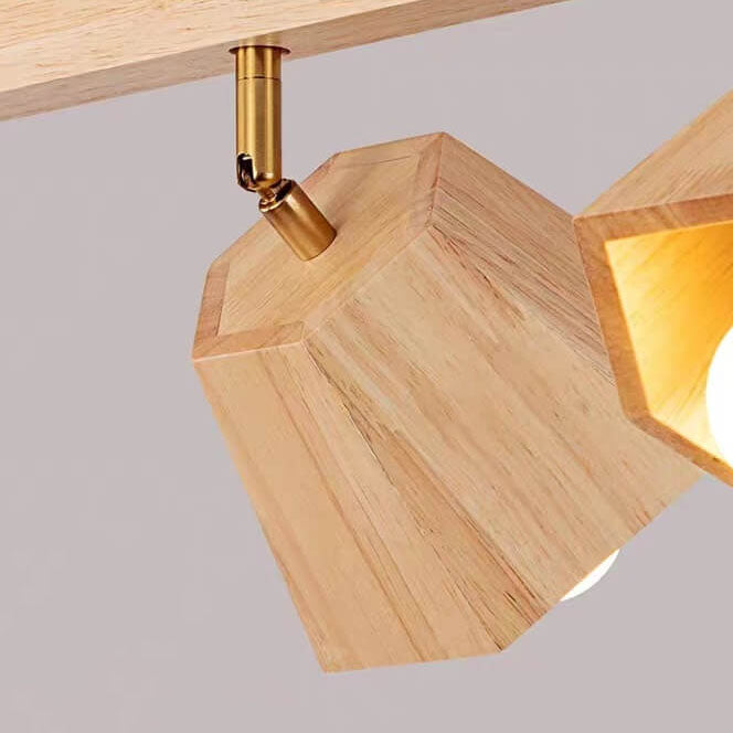 Traditional Japanese Wood Polygon Semi-Flush Mount Ceiling Light for Bedroom