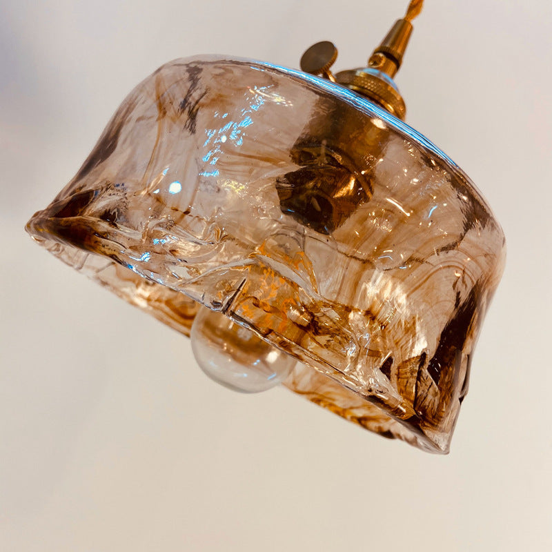 Vintage Amber Glass Brass Pendant Light 1-Light Ceiling Fixture