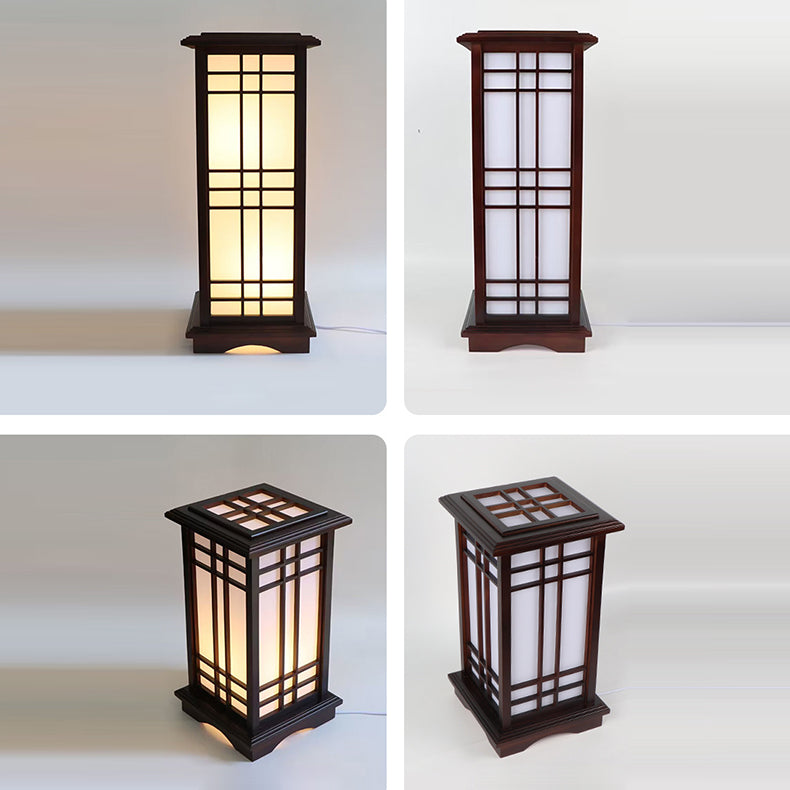 Traditional Chinese Rectangular Parchment Wood 1-Light Floor Lamp for Entertainment Rooms
