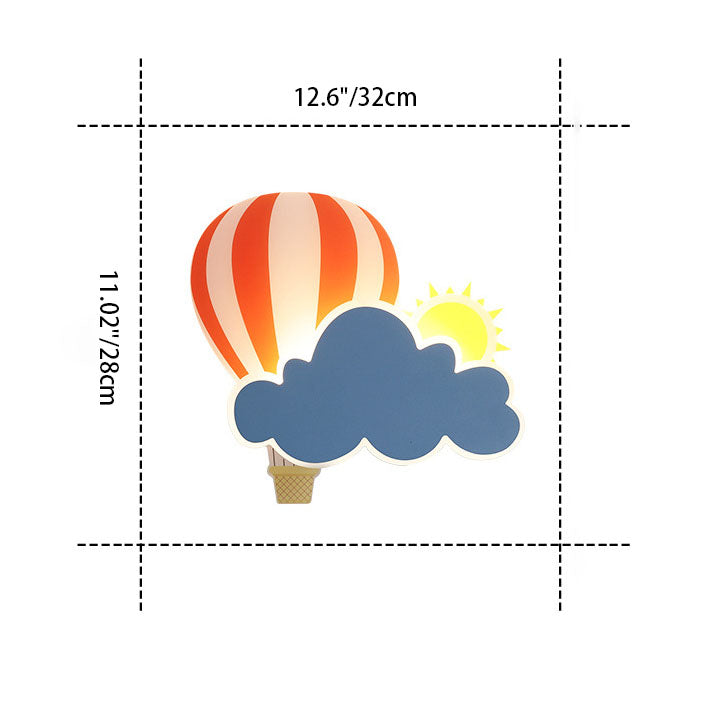 Contemporary Hot Air Balloon Clouds LED Wall Sconce Lamp for Kids Bedroom, Modern Iron Acrylic Wall Light, Cute Nursery Decor, Unique Children's Room Lighting, Cloud and Balloon Design Wall Lamp, Decorative Kids Room Lighting Fixture, Playful Bedroom Wall