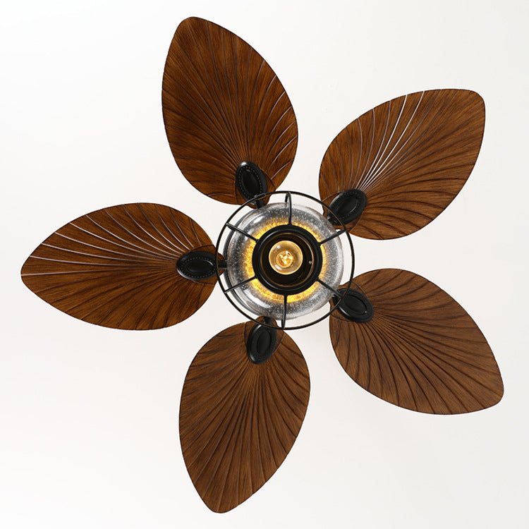 Traditional Rustic Lantern Ceiling Fan Light - Banana Shaped Iron & Glass 1-Light, Downrod Style for Living Room