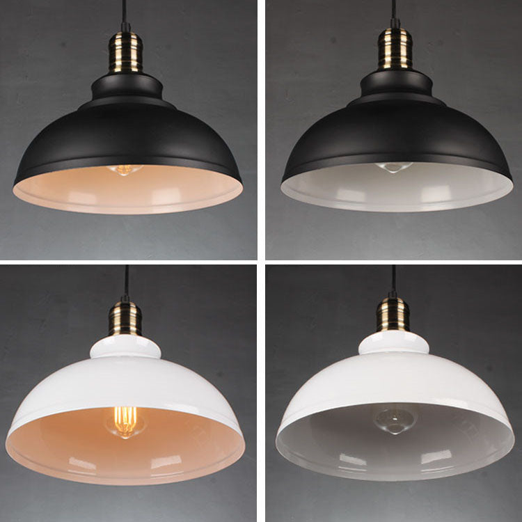 Contemporary Industrial Dome Pendant Light - Round Iron 1-Light Fixture for Living Room