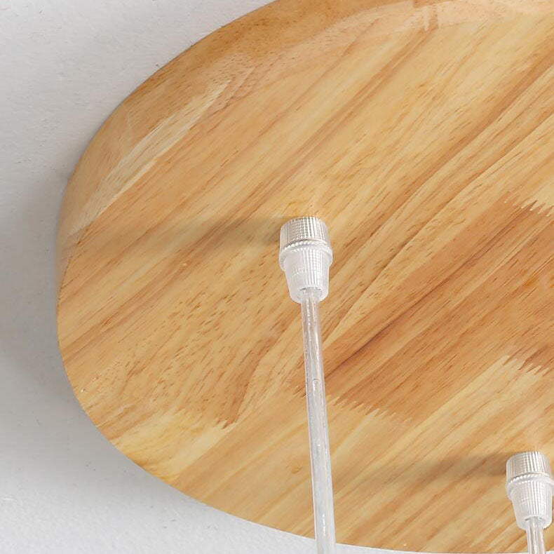 Traditional Japanese Rubberwood Pleated Cone Island Chandelier for Living Room