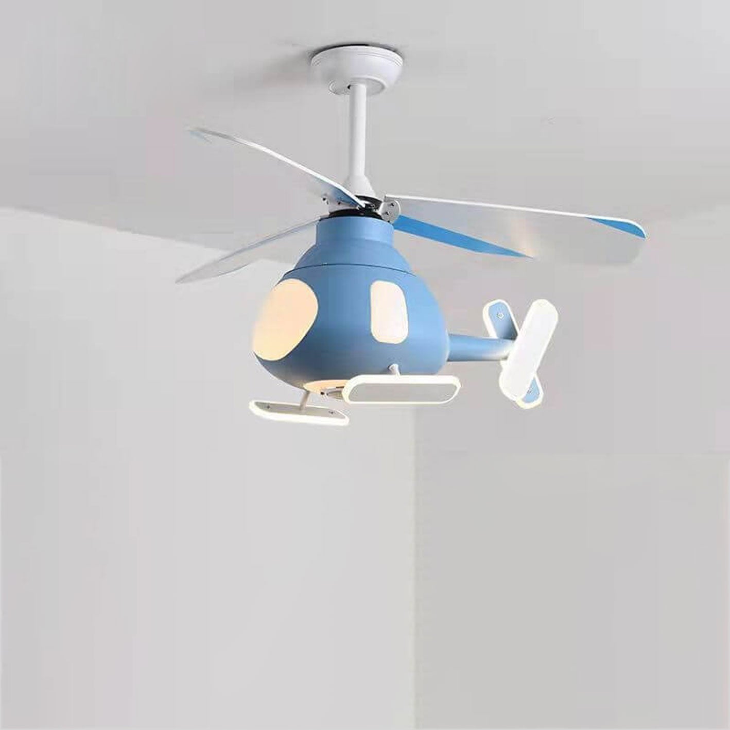 Cartoon Aircraft Ceiling Fan Light with LED Downrods - Unique Home Decor, Kids Room Lighting, Aviation Style Fans, Energy-Efficient Illumination