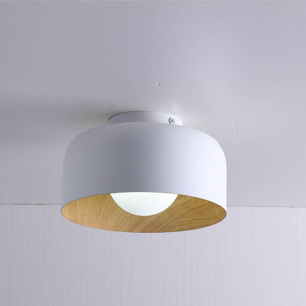 Minimalist Dome Wood Grain Iron 1-Light Semi-Flush Mount Ceiling Fixture