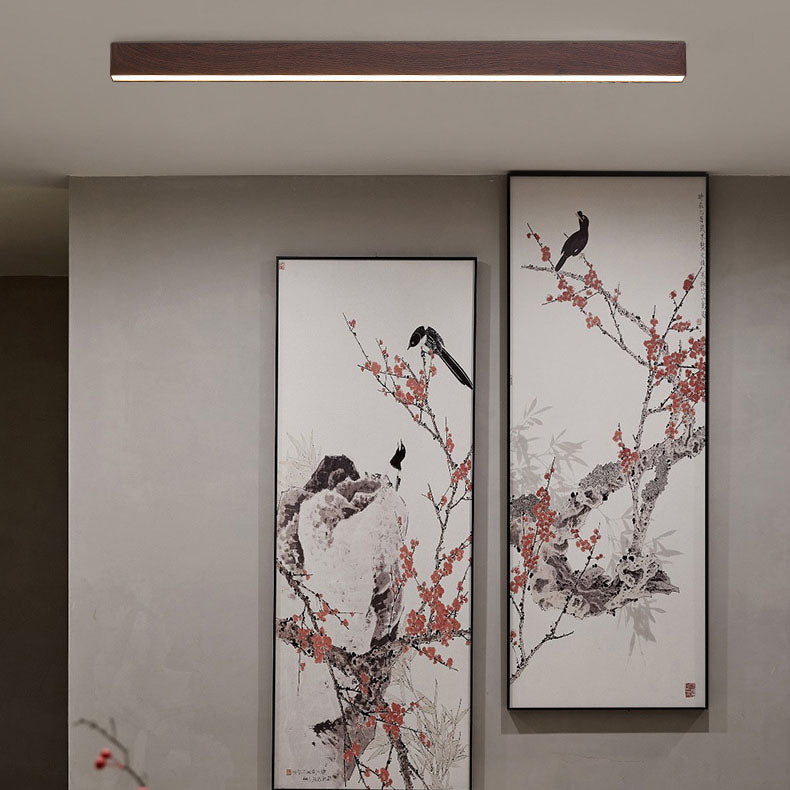 Modern Minimalist LED Flush Mount Ceiling Light - Wood Grain Aluminum Strips Design