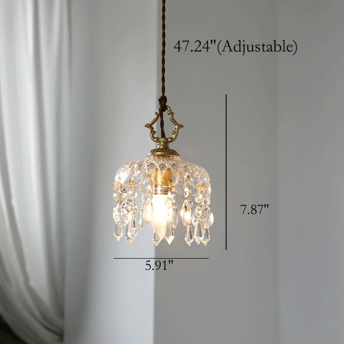 Vintage Floral Crystal Pendant Light - 1-Light Decorative Fixture
