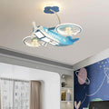 Creative Cartoon Aircraft Ceiling Fan Light for Kids Room, Fun Flush Mount Design, Airplane-Themed Illumination, Ideal for Nursery & Playroom Decor