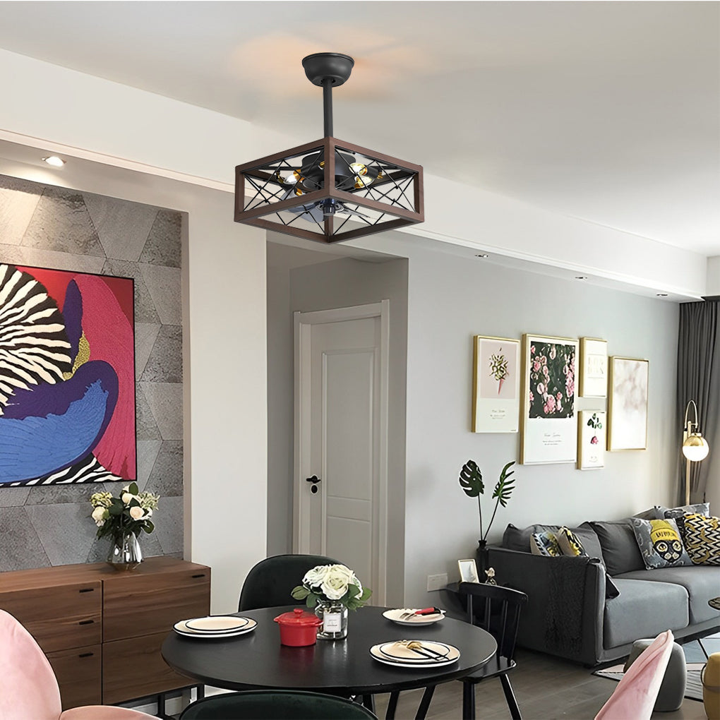Retro Bladeless Ceiling Fan with Remote - Three Step Dimming LED Mute Design