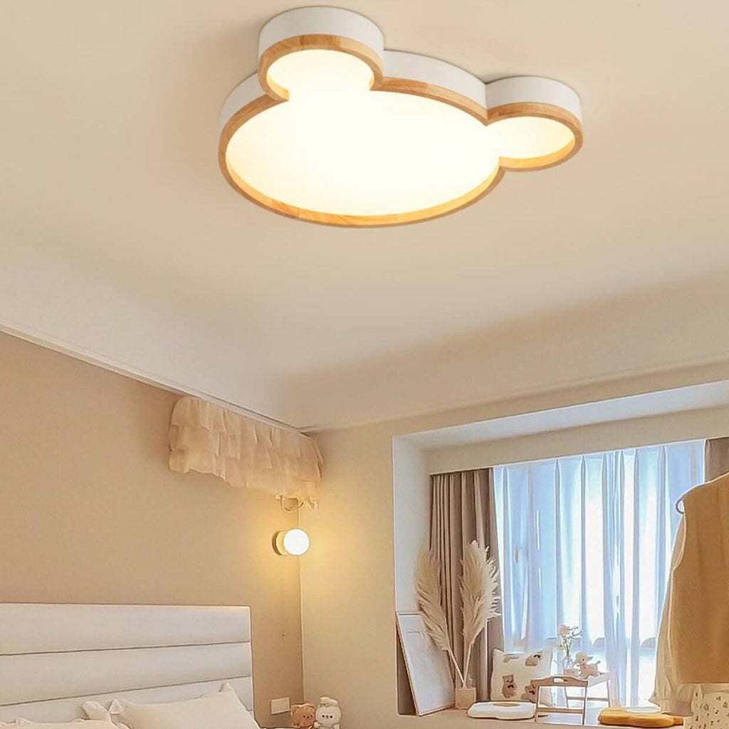 Nordic Wood Bear Shape LED Kids Flush Mount Ceiling Light | Cute Animal Nursery Lighting | Child Room Ceiling Fixture | Playful Bear Decor | Stylish Kids Bedroom Lighting | Soft Glow Illumination for Kids | Whimsical Flush Mount Light for Playroom | Eco-F