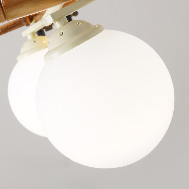 Contemporary Nordic Kids Iron Rubber Wood Glass Plane Cloud Ball 6-Light Flush Mount Ceiling Light for Bedroom, Modern Children's Lighting Fixture, Stylish Nursery Decor, Unique Playroom Illumination, Scandinavian Style Ceiling Lamp, Kid-Friendly Room Lig
