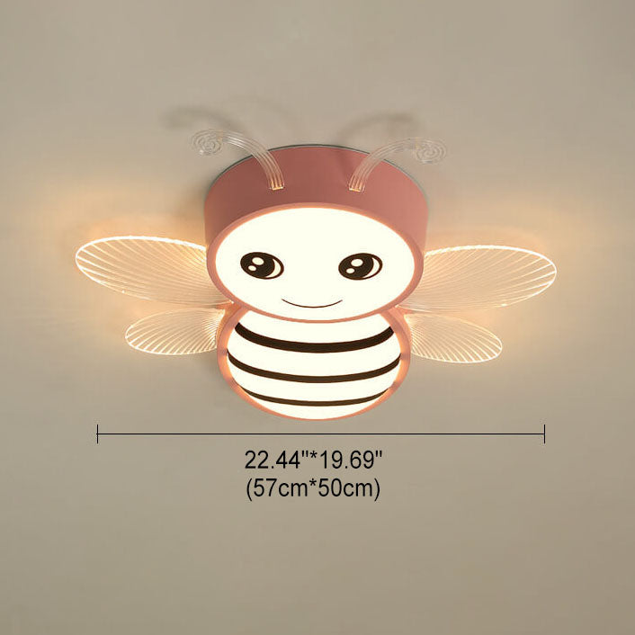 Contemporary Kids Bee Iron Acrylic LED Flush Mount Ceiling Light for Bedroom, Nursery Lighting, Child's Room Decor, Insect Theme Ceiling Fixture, Energy-Efficient Illumination, Cute Bee Design, Playful Ceiling Lights for Children, Modern Flush Mount Honey