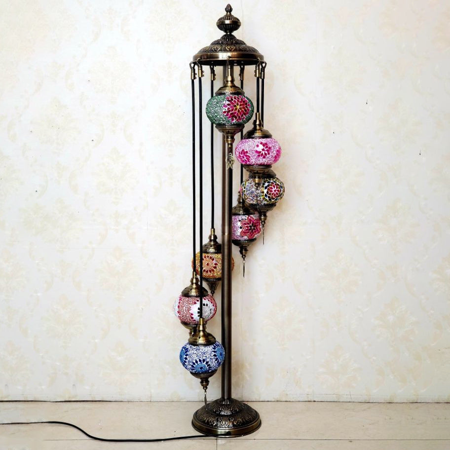 Tiffany Oval Ball Iron Stained Glass Floor Lamp - 5/7 Light for Living Room