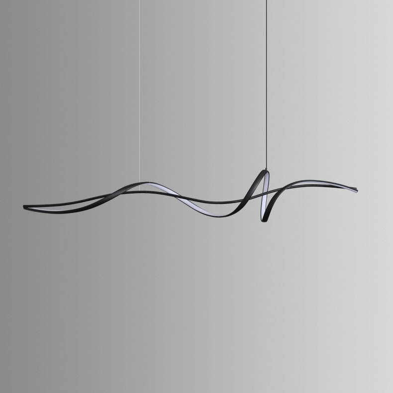 Modern Minimalist Wave Strip LED Chandelier - Aluminium & Silica Design for Dining Room Island Lighting