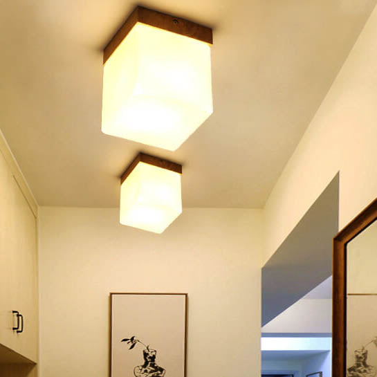 Modern Nordic Minimalist Wood Circular Square Semi-Flush Mount Ceiling Light