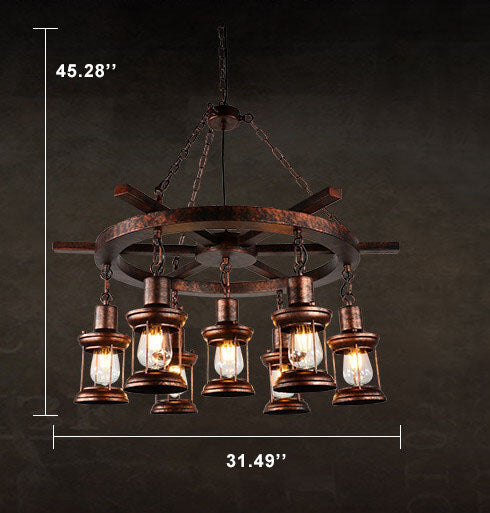 Vintage Nautical Metal Lantern Chandelier - 3/7-Light Design for Coastal Decor