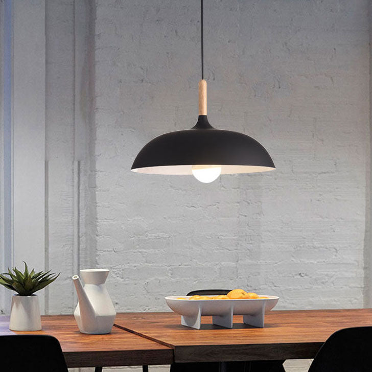 Modern Metal Wood Dome Pendant Light - 1-Light Fixture