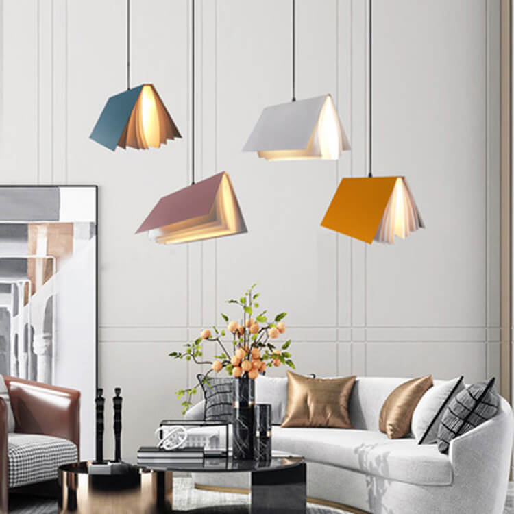 Flying Book 1-Light Metal PVC Pendant Light - Creative Book Shade Lamp for Home Decor and Reading Nook