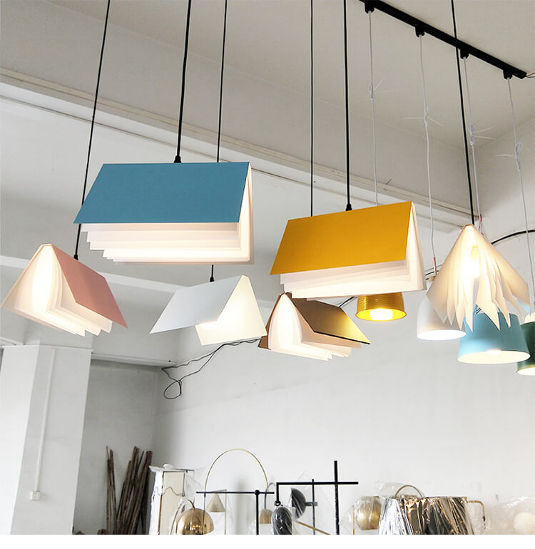 Flying Book 1-Light Metal PVC Pendant Light - Creative Book Shade Lamp for Home Decor and Reading Nook