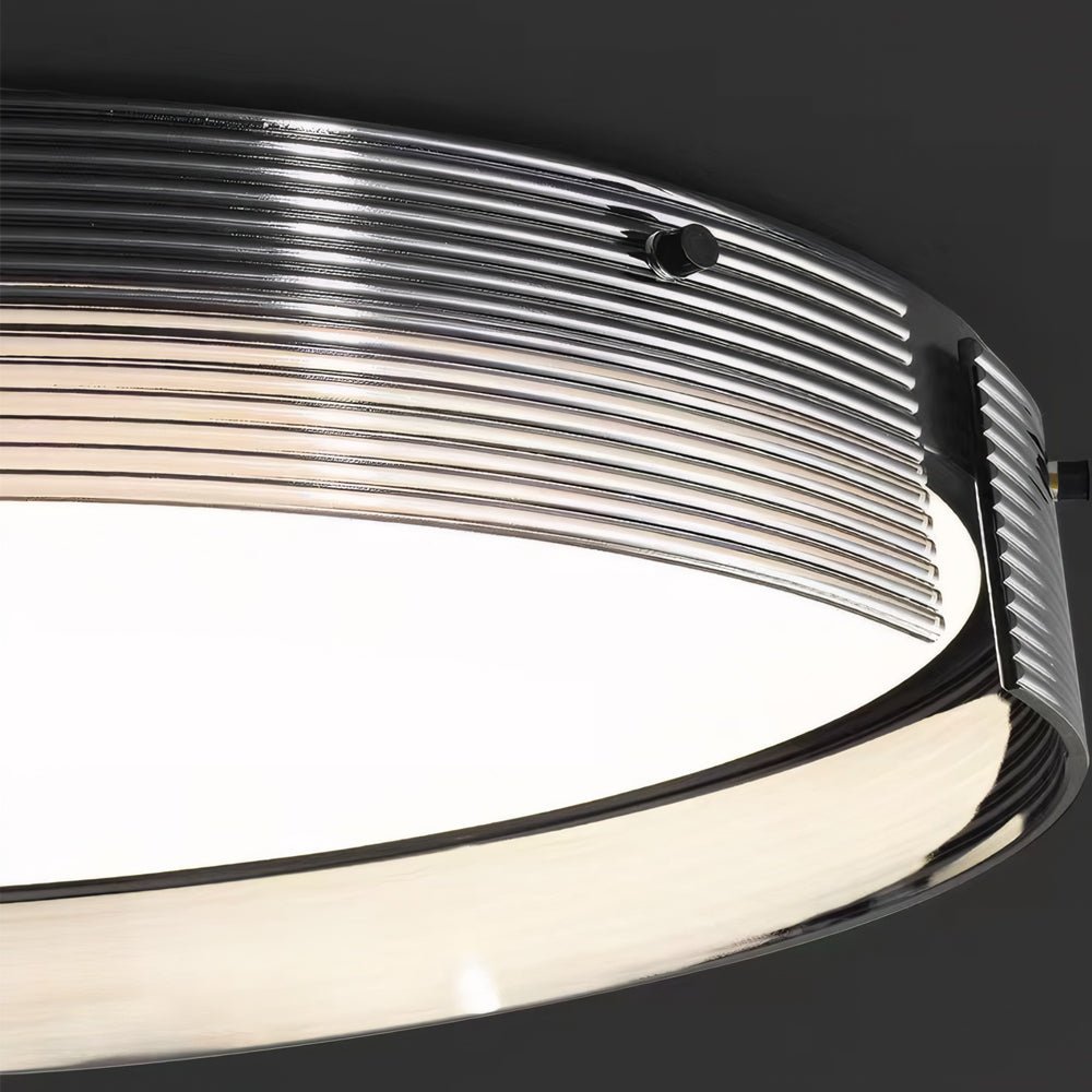16.5-Inch Black Stripe LED Flush Mount Light - Modern Round Glass Ceiling Fixture
