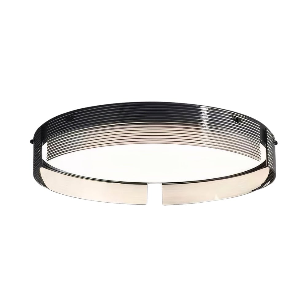 16.5-Inch Black Stripe LED Flush Mount Light - Modern Round Glass Ceiling Fixture