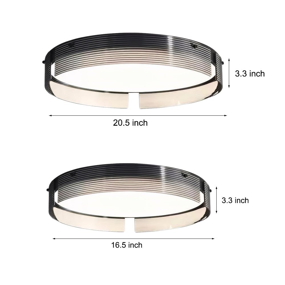 16.5-Inch Black Stripe LED Flush Mount Light - Modern Round Glass Ceiling Fixture