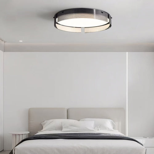 16.5-Inch Black Stripe LED Flush Mount Light - Modern Round Glass Ceiling Fixture