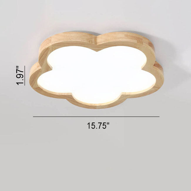 Nordic Simple Solid Wood Flower LED Slim Kids Flush Mount Ceiling Light Fixture, Cute Kids Room Lighting, Sky Blue and White Nursery Light, Modern Children's Ceiling Lamp, Energy Efficient LED Kids Decor Lighting