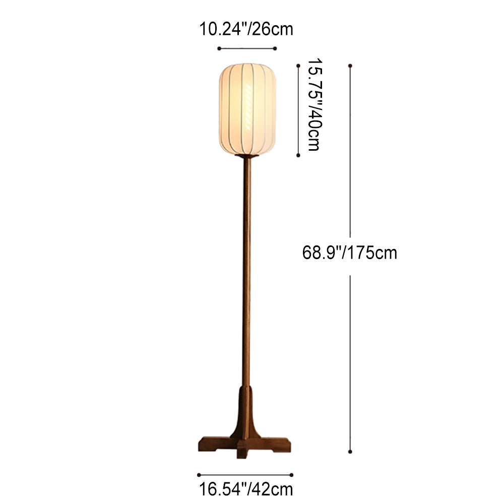Japanese Zen Rosewood Floor Lamp with Silk Lantern Shade – 1-Light Standing Light, Elegant Home Décor, Asian-Inspired Lighting, Modern Zen Design