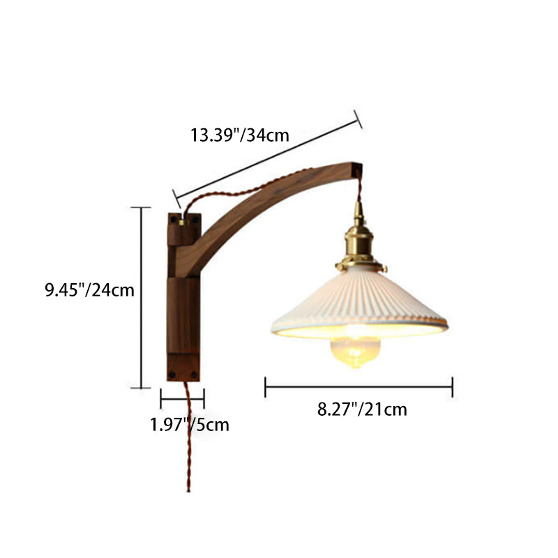Nordic White Striped Glass Walnut Retractable Wall Sconce Lamp 1-Light