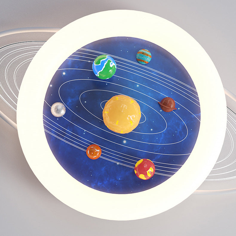 Modern Minimalist Children's Round Planet Iron Resin Acrylic LED Flush Mount Ceiling Light for Bedroom, Nursery Lighting, Kids Room Decor, Space-Themed Fixture, Energy-Efficient LED, Stylish Home Lighting, Contemporary Ceiling Light, Safe For Kids, Adjust