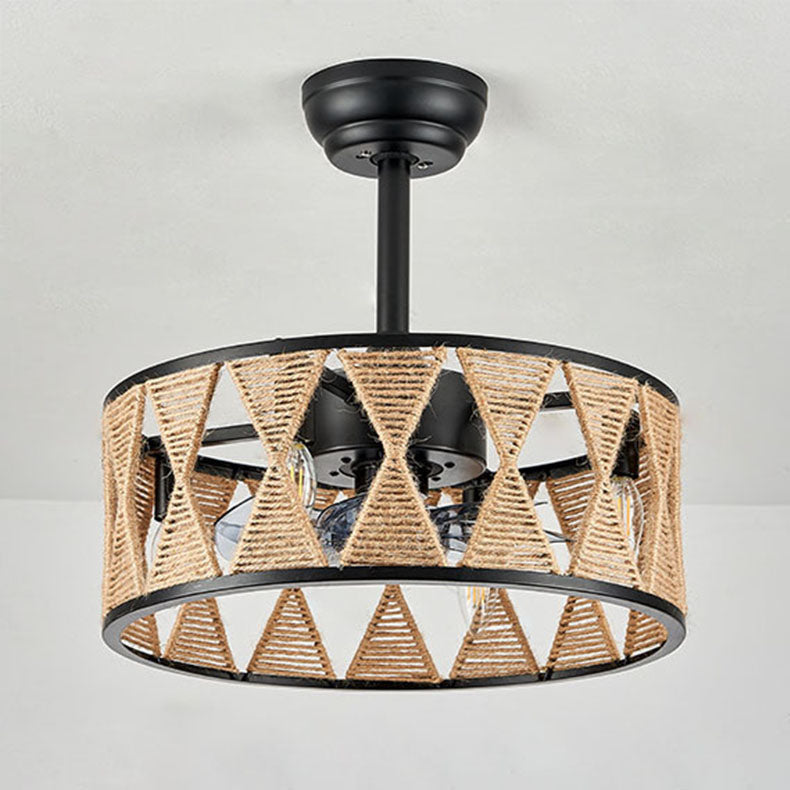Industrial Twisted Rope Iron 4-Light Downrod Ceiling Fan Light Fixture