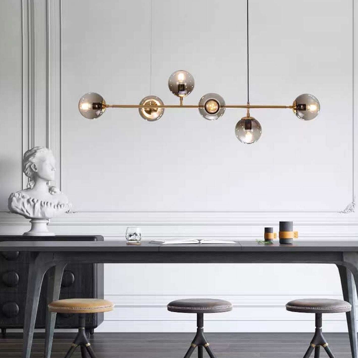 Modern Minimalist Round Globe 6-Light Chandelier - Glass Island Light Fixture