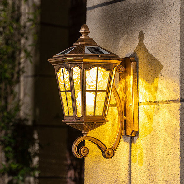 Traditional Solar Outdoor Lantern Wall Sconce - Aluminum Glass Waterproof 1-Light Patio Lamp