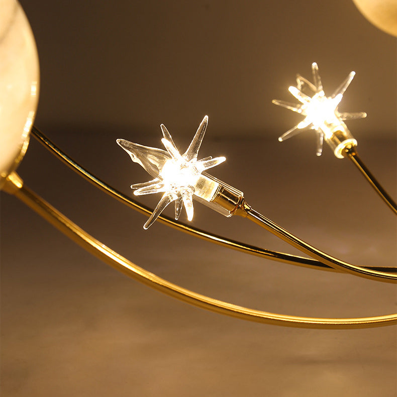 Contemporary Starry Sky 13-Light Semi-Flush Mount Ceiling Light for Bedroom, Iron and Glass Fixture, Modern Moon Design, Elegant Home Lighting