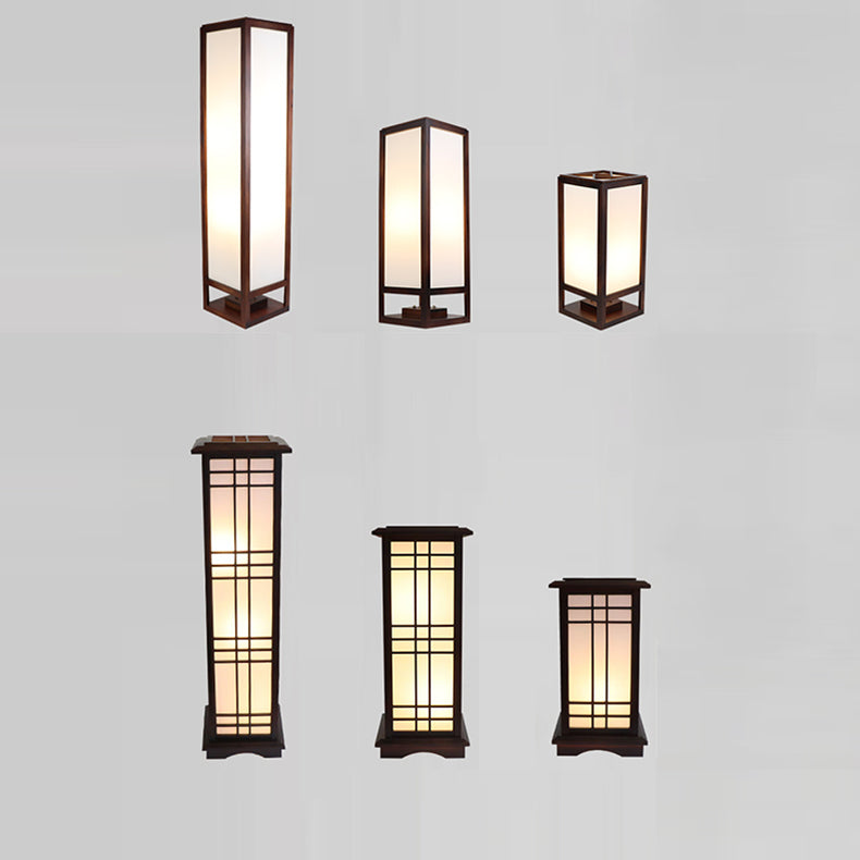 Traditional Chinese Rectangular Parchment Wood 1-Light Floor Lamp for Entertainment Rooms