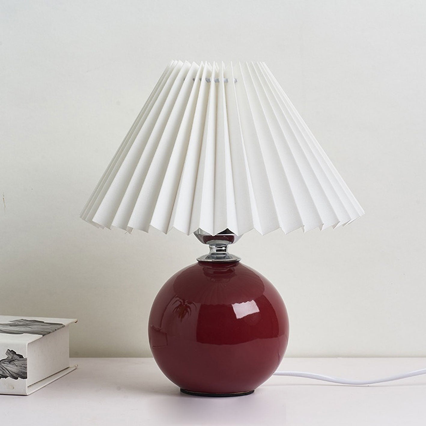 Nordic Minimalist Ceramic Pleated 1-Light Table Lamp, Modern Home Decor Lighting, Scandinavian Design Accent Lamp, Elegant Ceramic Nightstand Light, Stylish LED or Incandescent Table Lamp, Chic Indoor Lighting Fixture, Contemporary Pleated Shade Lamp, Bes