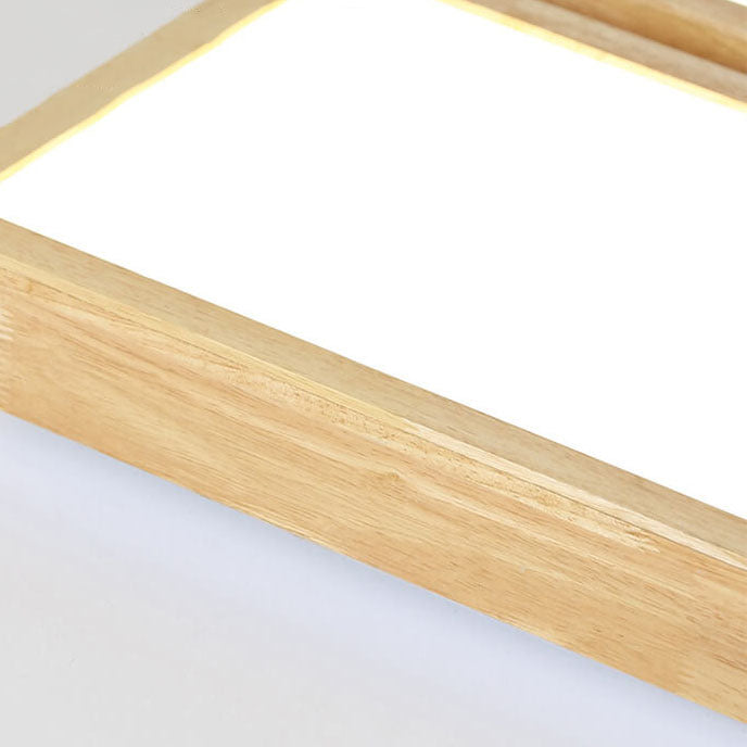 Nordic Japanese Log Wood LED Ceiling Light - Rectangular Flush Mount