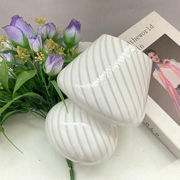 Modern Minimalist Striped Mushroom Glass 1-Light Table Lamp, Contemporary Home Decor Lamp, Stylish Nightstand Lighting, Unique Accent Light, Vintage Inspired Room Design, Eco-Friendly Design, Adjustable Brightness Table Light, Chic Office or Bedroom Illum