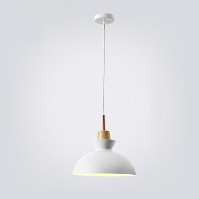 Contemporary Nordic Oak Wood Iron Bell Dome Pendant Light 1-Light Living Room