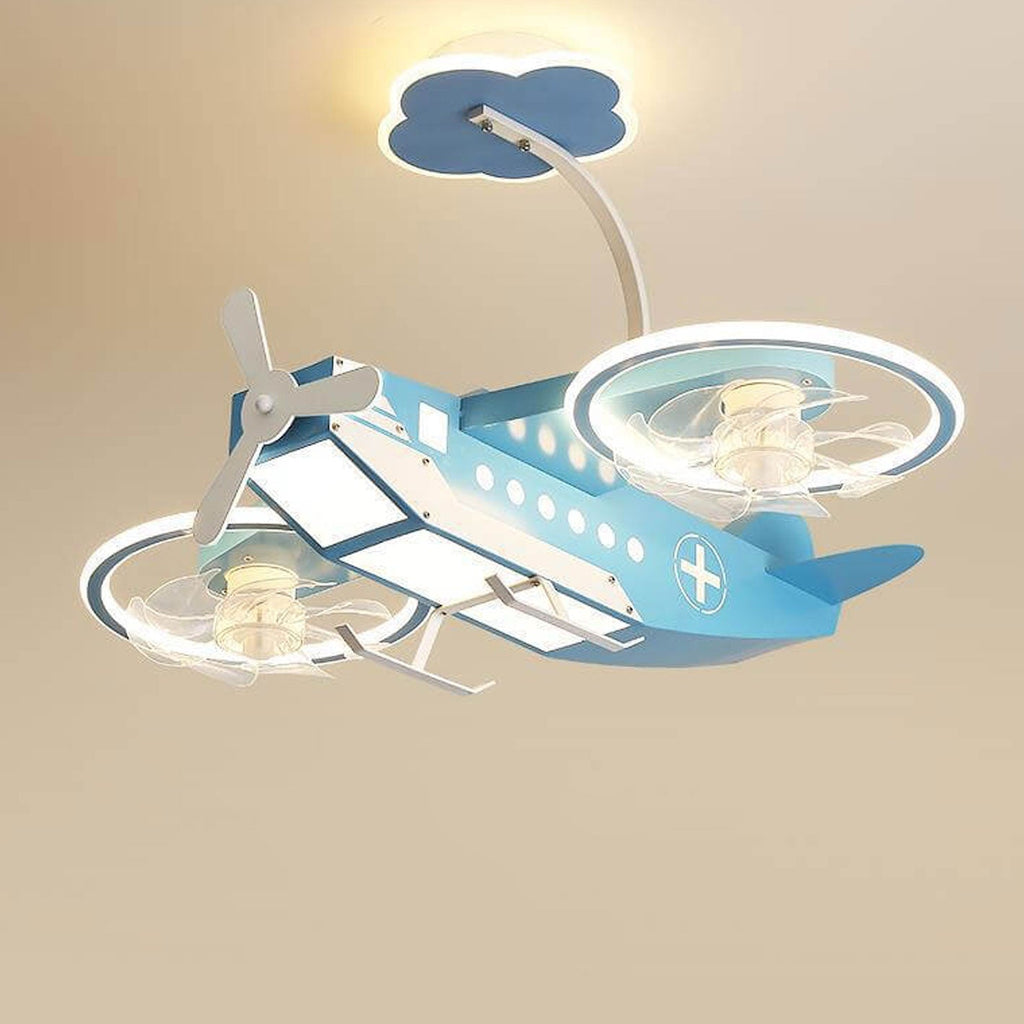 Creative Cartoon Aircraft Ceiling Fan Light for Kids Room, Fun Flush Mount Design, Airplane-Themed Illumination, Ideal for Nursery & Playroom Decor
