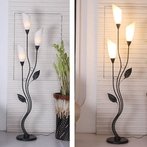 Retro Acrylic Flower Shade Iron Leaf Floor Lamp - 1-Light Standing Decor Lamp
